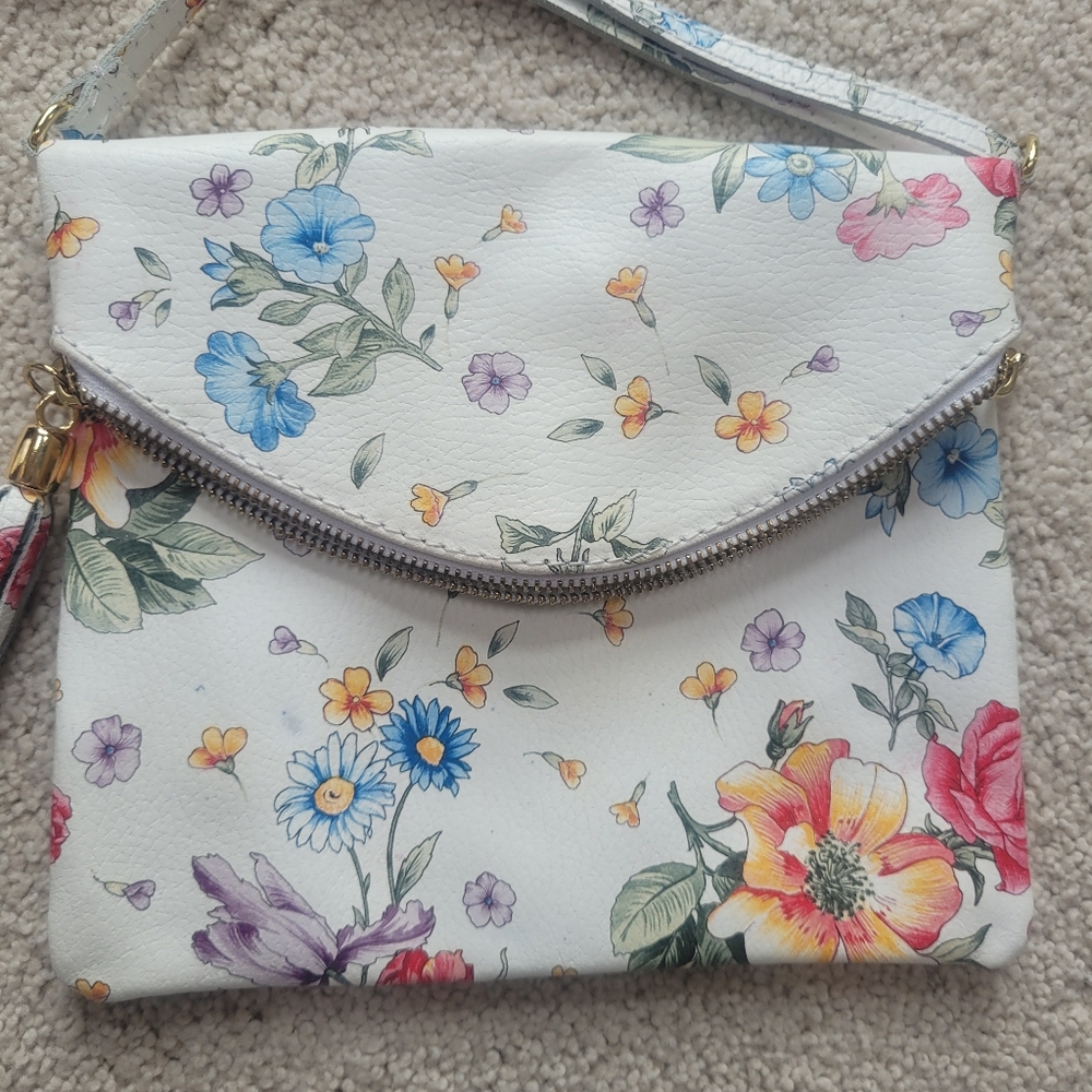 Venice Leather Floral White Genuine Leather Crossbody Bag Mady in Italy - Picture 4 of 10